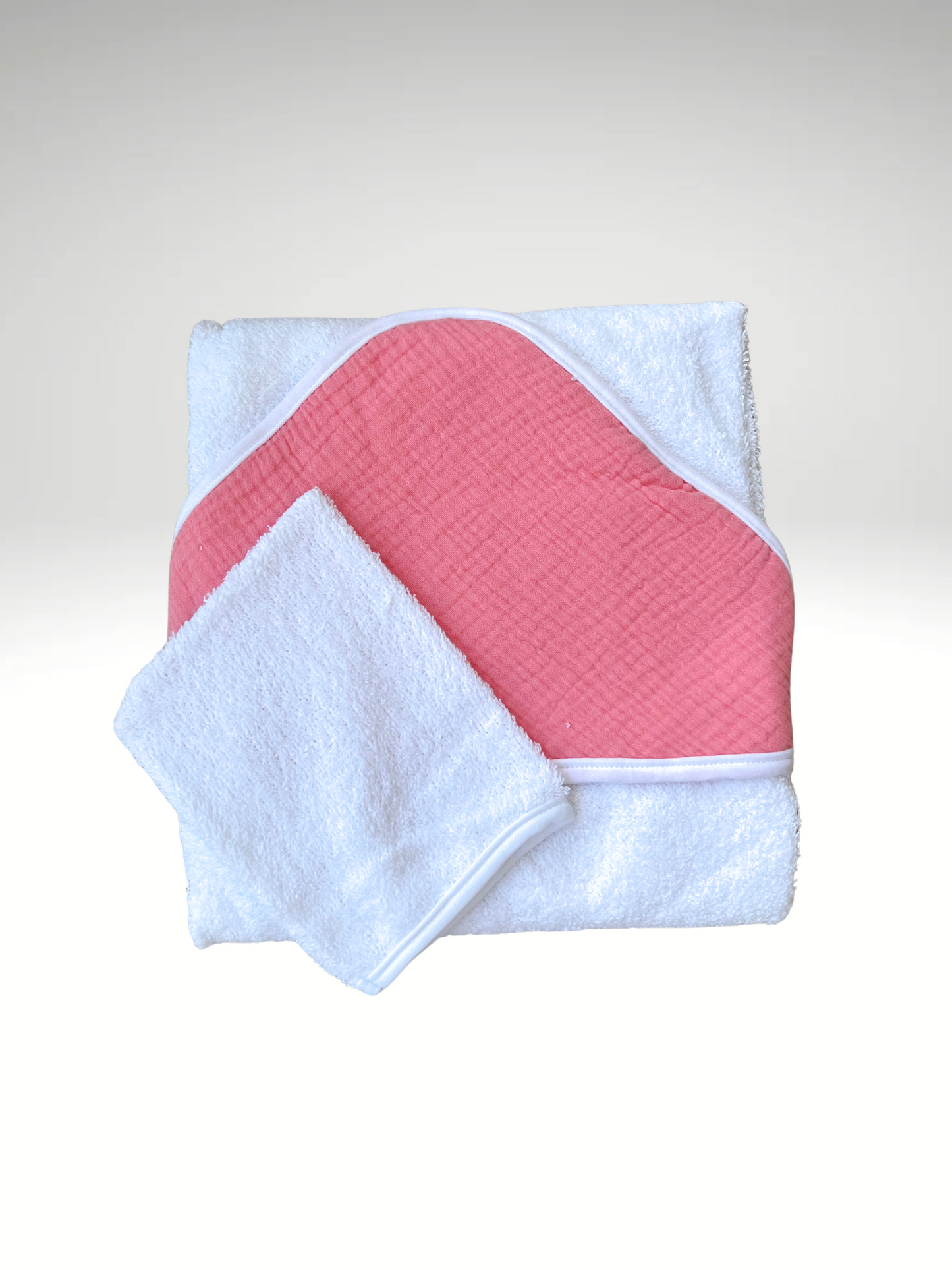 cape de bain + gant de toilette gaze de coton
