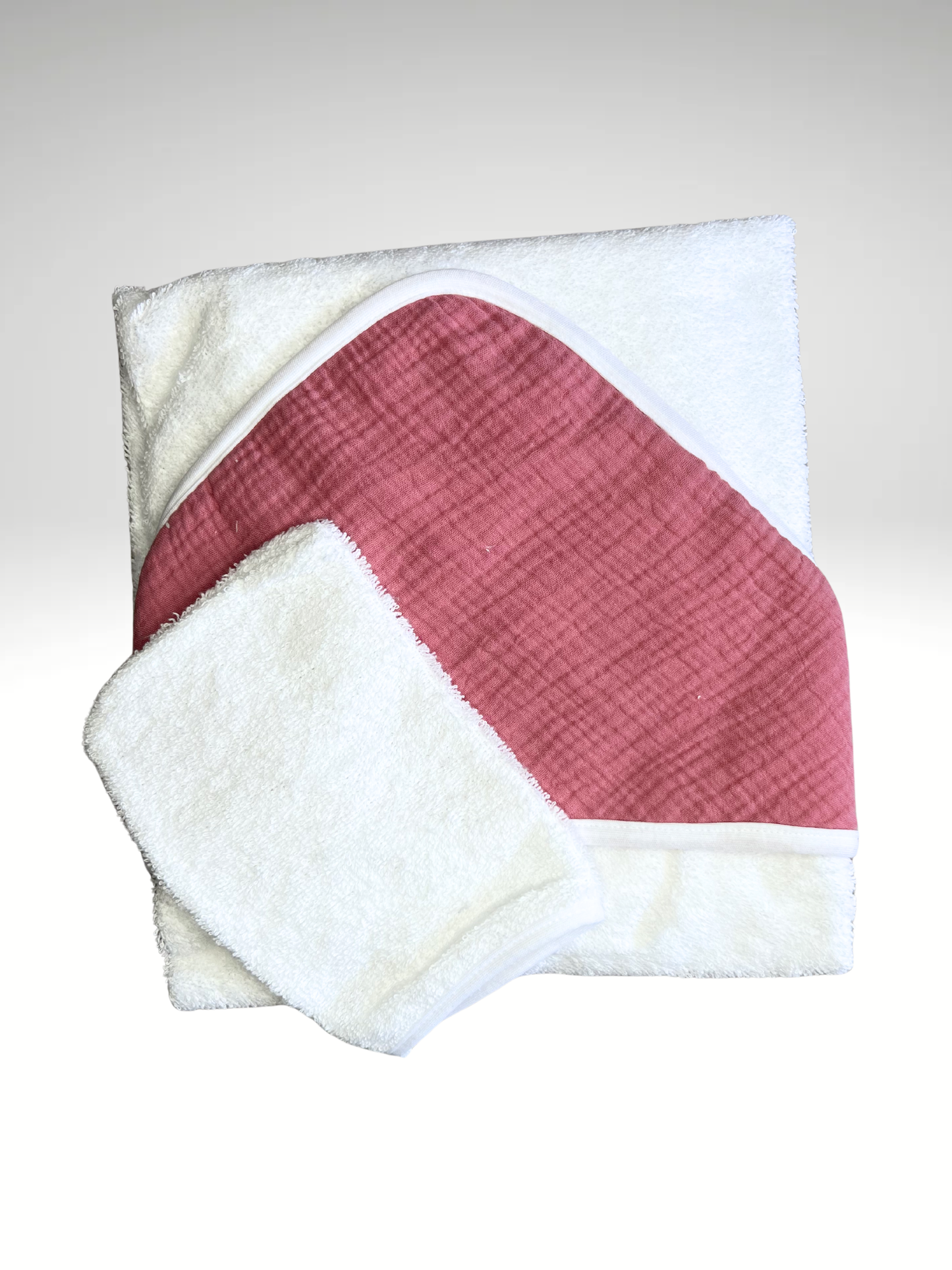 cape de bain + gant de toilette gaze de coton (bébé)