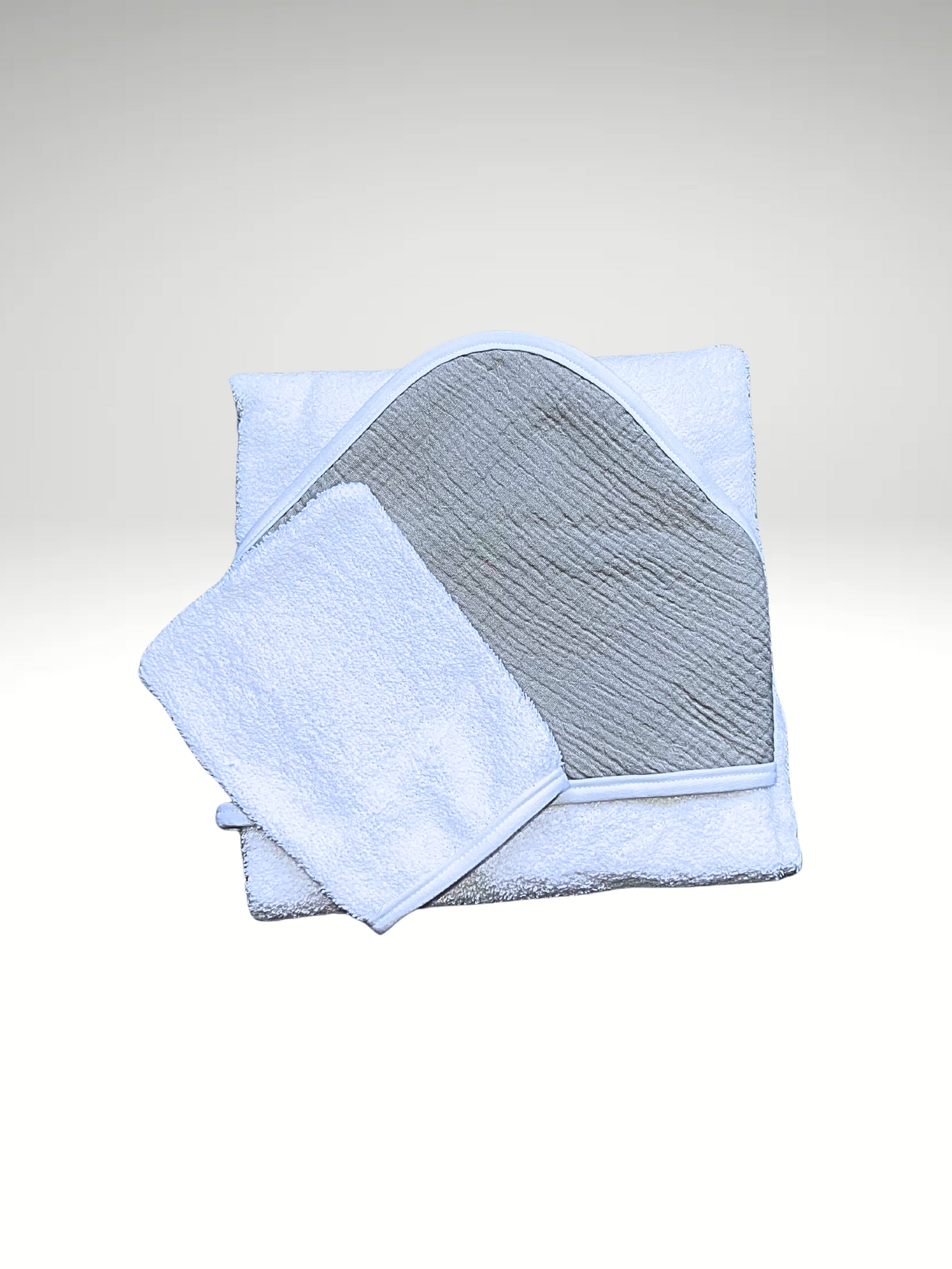 cape de bain + gant de toilette gaze de coton (bébé)