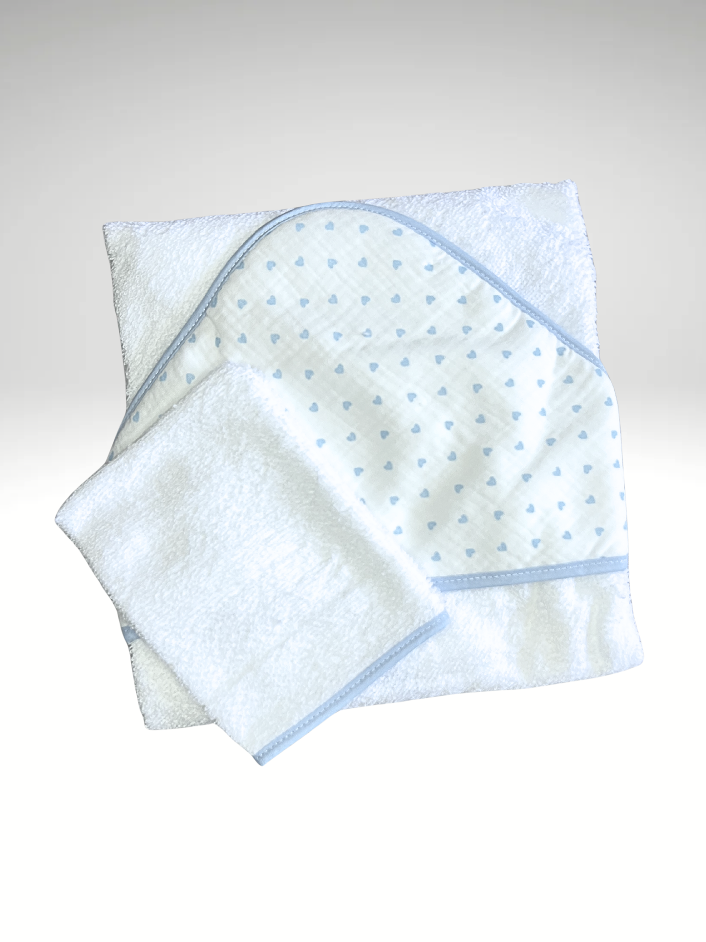 Cape de bain + gant de toillette coeurs ♥️ en gaze de coton