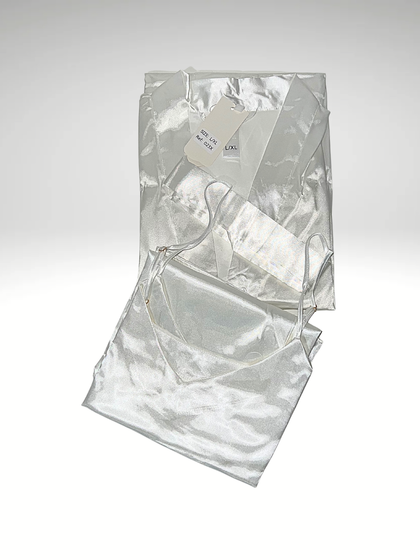 Pyjama satin 2 pièces peignoir, nuisette blanc (23)