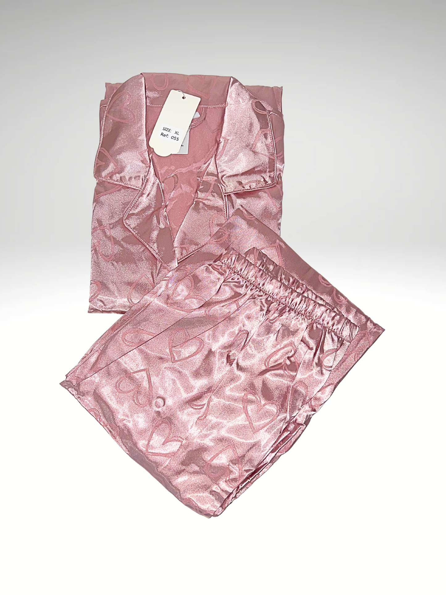 Pyjama satin 2 pièces vieux rose motifs cœurs (55)