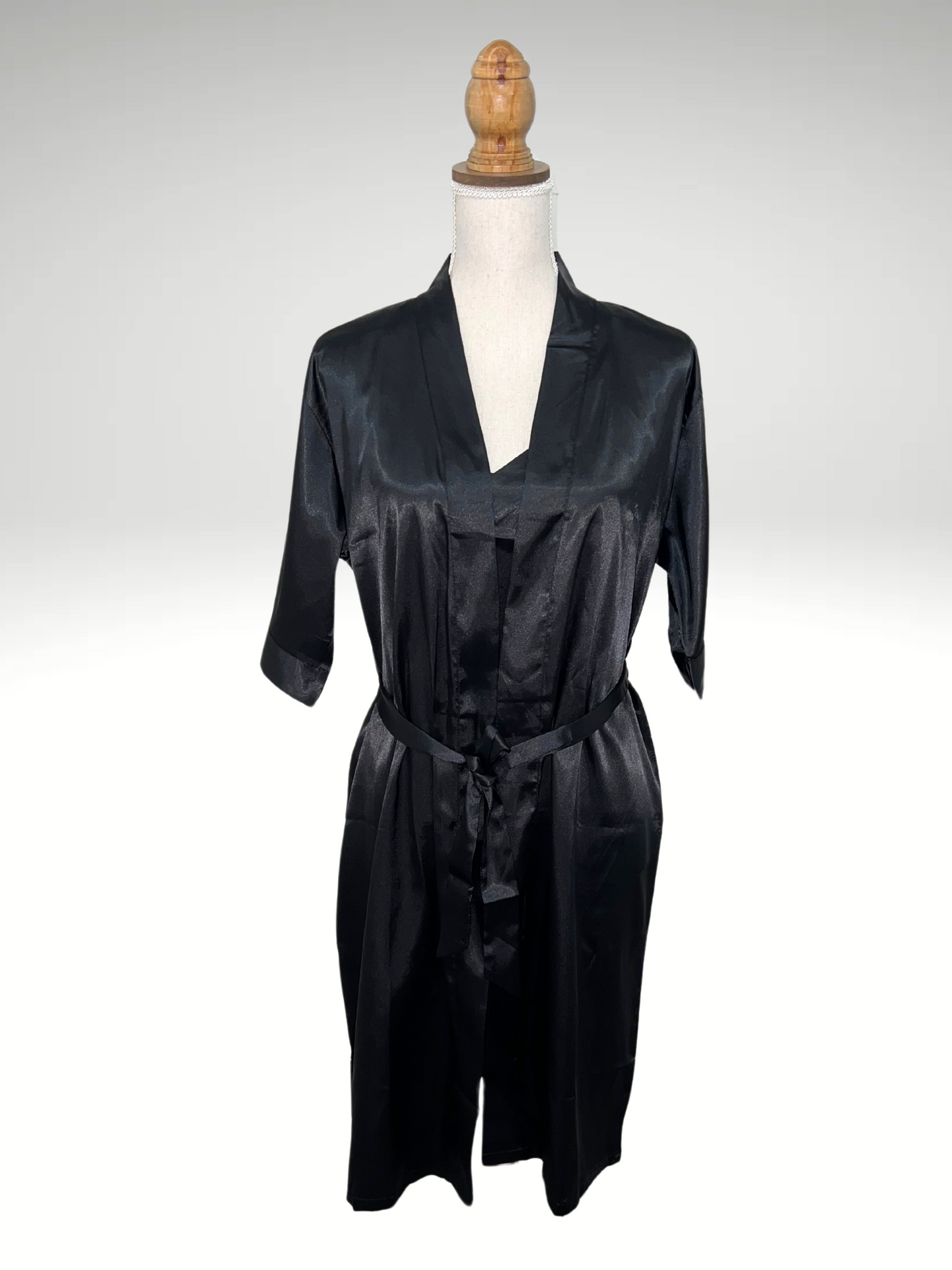 Pyjama satin 2 pièces peignoir, nuisette noir (23)