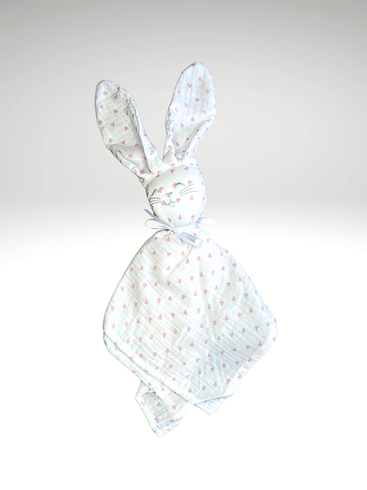 Doudou lapin coeurs ♥️ en gaze de coton
