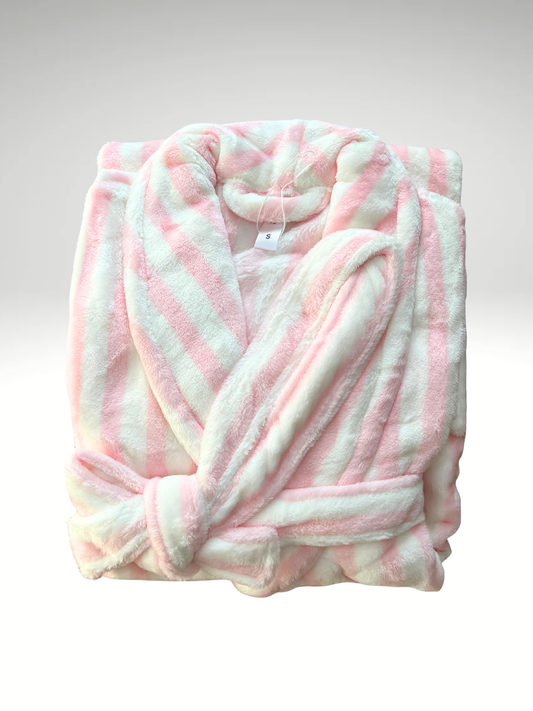 Peignoir pilou pilou blanc rayure rose