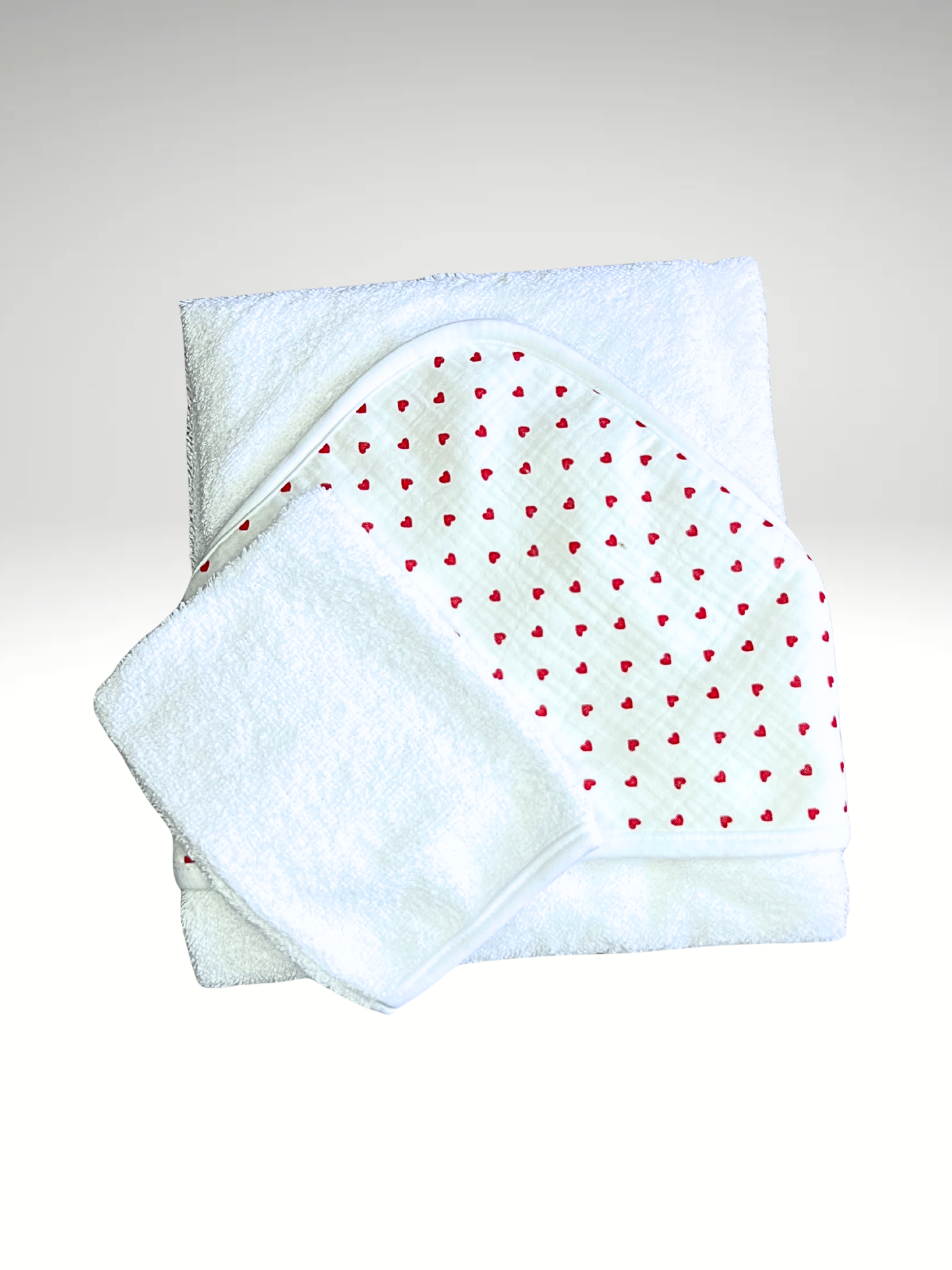 Cape de bain + gant de toillette coeurs ♥️ en gaze de coton