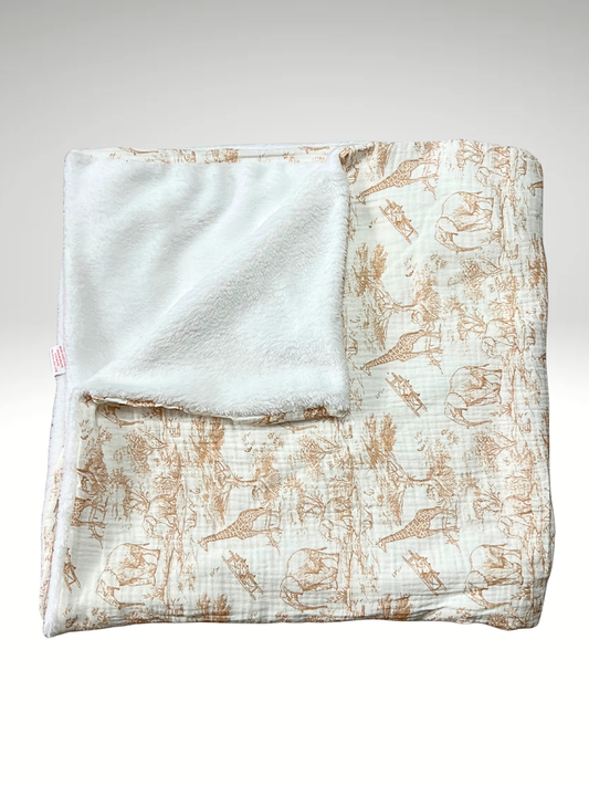 Plaid bébé SAFARI en gaze coton intérieur polaire