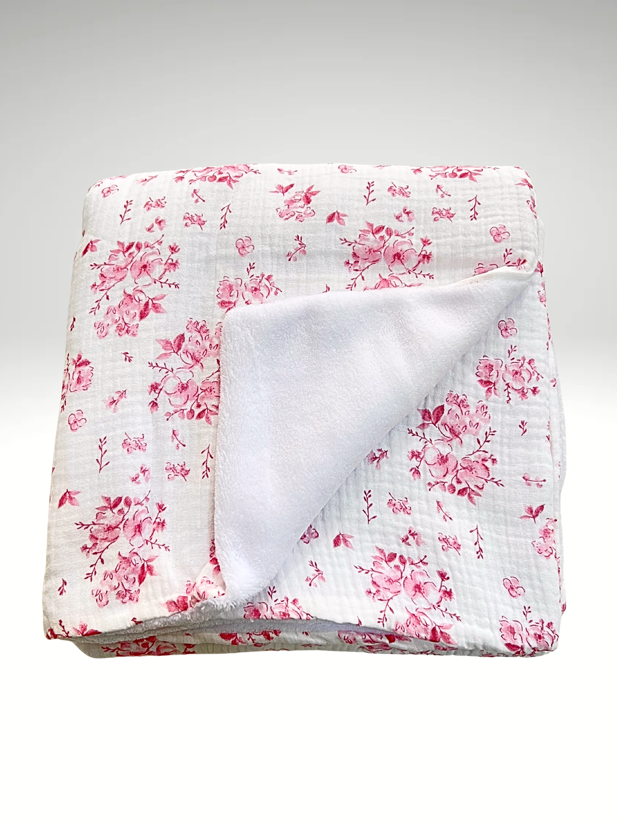 Plaid bébé FLEURI en gaze coton intérieur polaire