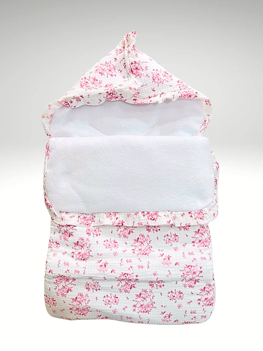 Nid d’ange FLEURI en gaze de coton intérieur polaire