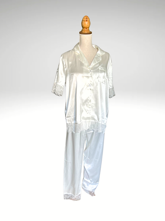 Pyjama en satin 2 pièces avec dentelle chemis et pantalon (177)